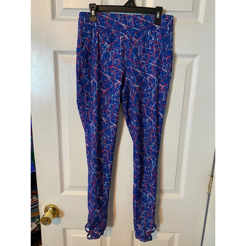 Athletic Works Girls XL 14-16 Leggings Blue Abstract Geo Pocket Strappy Ankle